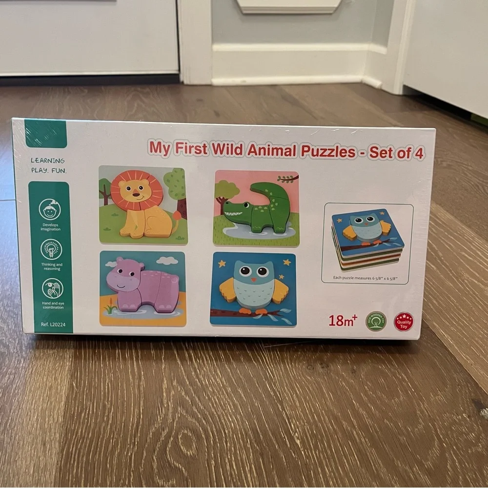 Kids Colorful Wooden Animal Puzzle Set Dinosaur Lion Alligator Owl Hippo